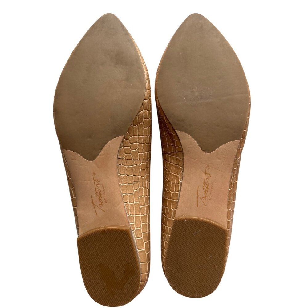 Trotters Leather Flats Cream Crocodile Embossed Ballet Taupe Pointed Toe 8.5N - Picture 4 of 8